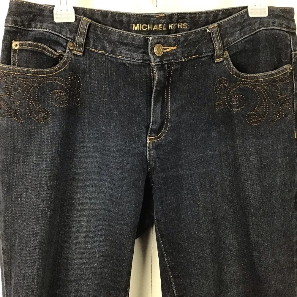 Michael Kors flare leg jeans with embroidered beadwork. Size 10.